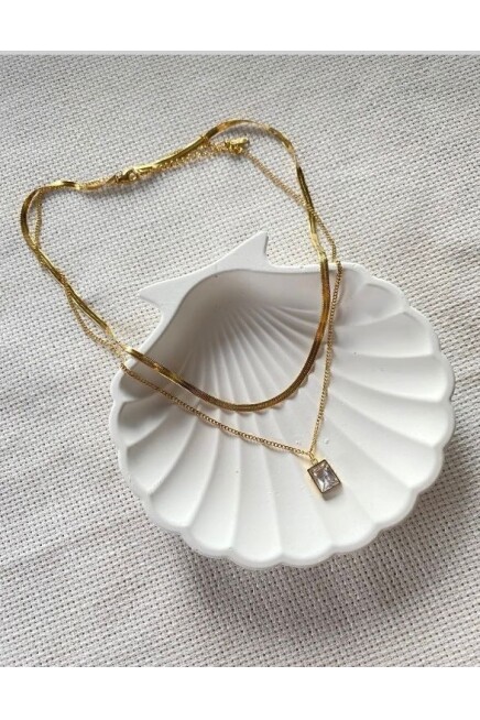 Kadın Altın Renk Çift Zincir Kolye Seti – Hipoalerjenik Çelik SPRTAKI107