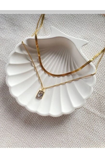 Kadın Altın Renk Çift Zincir Kolye Seti – Hipoalerjenik Çelik SPRTAKI107