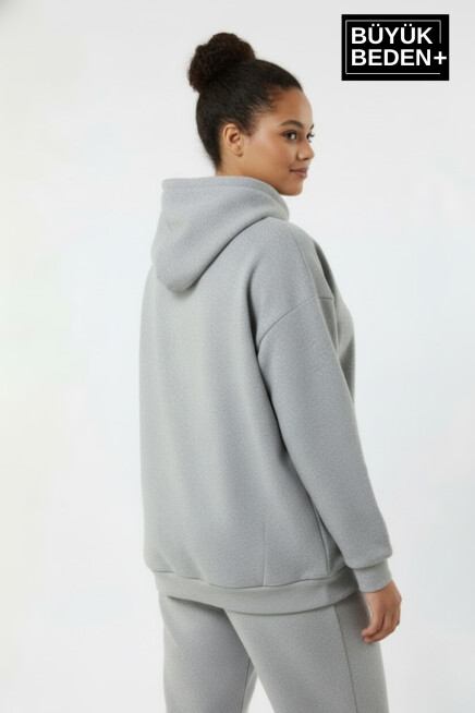 Kadın Büyük Beden AR Baskılı Kapüşonlu Sweatshirt SPR26BSWK963