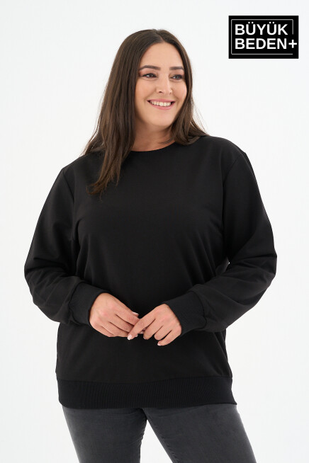 Kadın Büyük Beden Bisiklet Yaka İnce Sweatshirt – Regular Fit %64 Pamuklu SPR26BSWk956