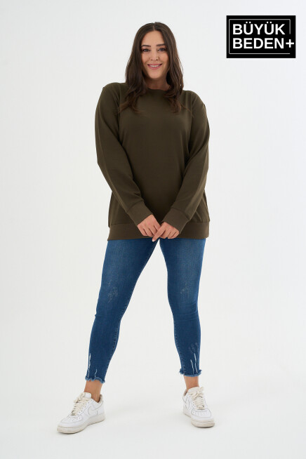 Kadın Büyük Beden Bisiklet Yaka İnce Sweatshirt – Regular Fit %64 Pamuklu SPR26BSWk956