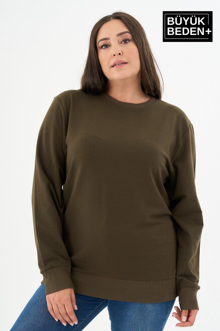 Kadın Büyük Beden Bisiklet Yaka İnce Sweatshirt – Regular Fit %64 Pamuklu SPR26BSWk956