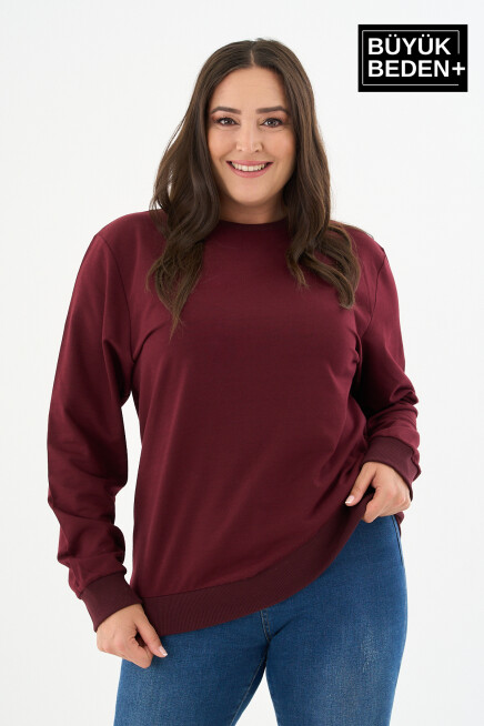 Kadın Büyük Beden Bisiklet Yaka İnce Sweatshirt – Regular Fit %64 Pamuklu SPR26BSWk956