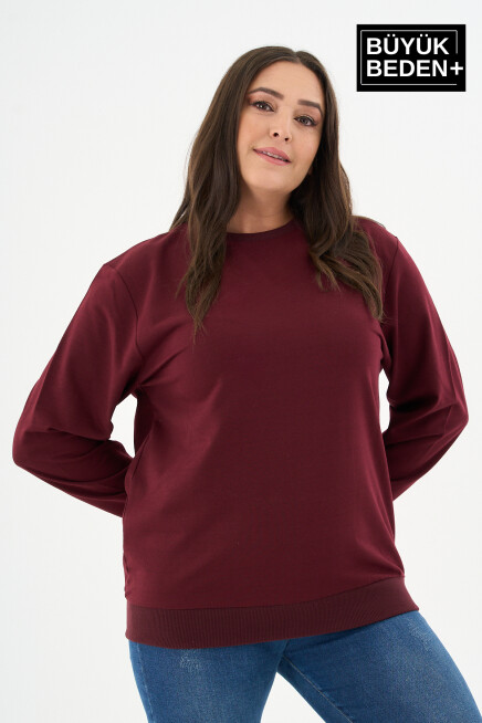 Kadın Büyük Beden Bisiklet Yaka İnce Sweatshirt – Regular Fit %64 Pamuklu SPR26BSWk956