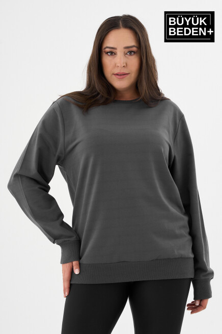 Kadın Büyük Beden Bisiklet Yaka İnce Sweatshirt – Regular Fit %64 Pamuklu SPR26BSWk956