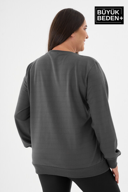 Kadın Büyük Beden Bisiklet Yaka İnce Sweatshirt – Regular Fit %64 Pamuklu SPR26BSWk956