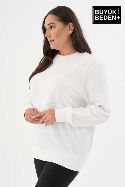 Kadın Büyük Beden Bisiklet Yaka İnce Sweatshirt – Regular Fit %64 Pamuklu SPR26BSWk956