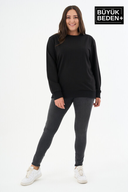 Kadın Büyük Beden Bisiklet Yaka İnce Sweatshirt SPR24BSWK56