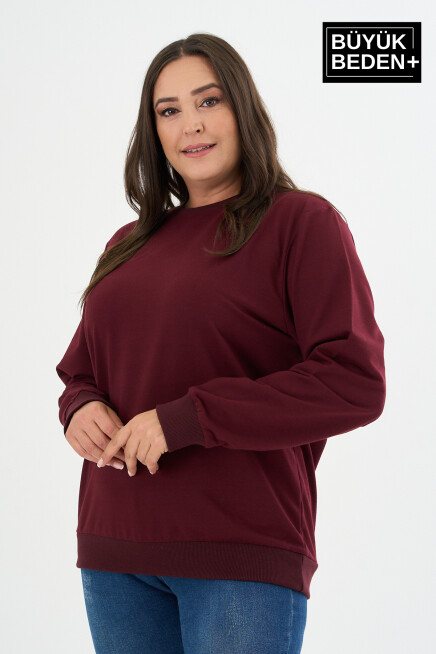 Kadın Büyük Beden Bisiklet Yaka İnce Sweatshirt SPR24BSWK56