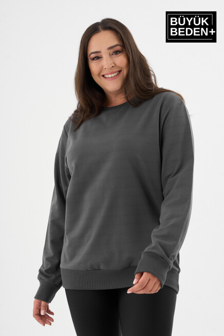 Kadın Büyük Beden Bisiklet Yaka İnce Sweatshirt SPR24BSWK56