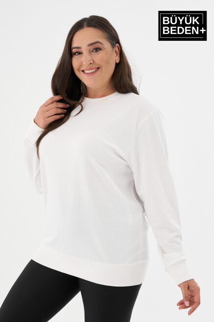 Kadın Büyük Beden Bisiklet Yaka İnce Sweatshirt SPR24BSWK56