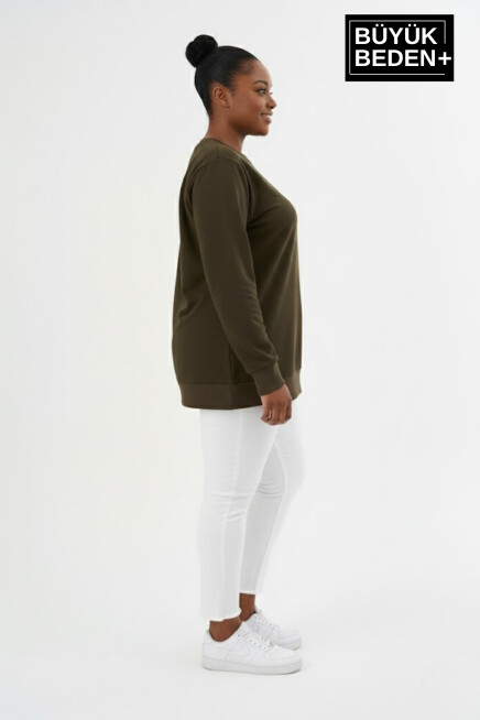 Kadın Büyük Beden Bisiklet Yaka Kollar ve Etek Ribanalı İnce Sweatshirt SPR26BSWK956