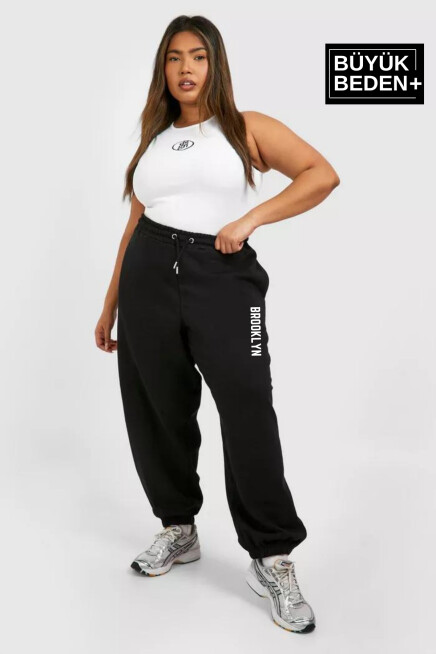 Kadın Büyük Beden Paça Lastikli Brooklyn Baskılı İnce Eşofman Altı SPR25EAK53