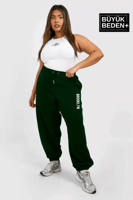 Kadın Büyük Beden Paça Lastikli Brooklyn Baskılı İnce Eşofman Altı SPR25EAK53