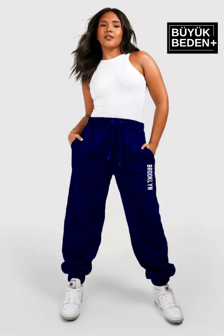 Kadın Büyük Beden Paça Lastikli Brooklyn Baskılı İnce Eşofman Altı SPR25EAK53