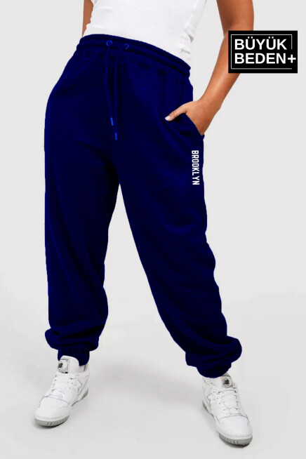 Kadın Büyük Beden Paça Lastikli Brooklyn Baskılı İnce Eşofman Altı SPR25EAK53