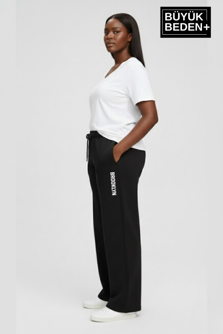 Kadın Büyük Beden BROOKLYN Baskılı Rahat Kesim Paça Reçme İnce Eşofman Altı SPR26EAK952-2