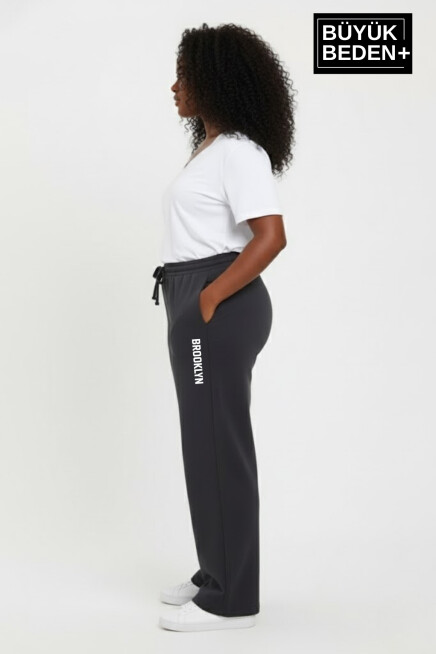 Kadın Büyük Beden BROOKLYN Baskılı Rahat Kesim Paça Reçme İnce Eşofman Altı SPR26EAK952-2
