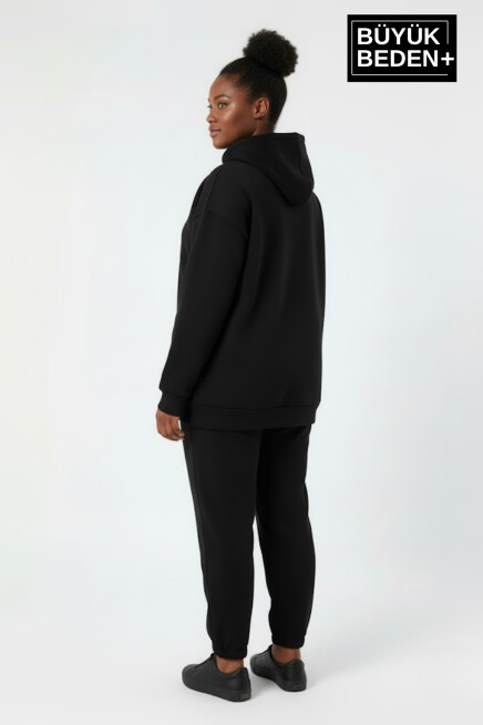 Kadın Büyük Beden Chef Baskılı Kapüşonlu Rahat Kalıp Sweatshirt SPR26BSWK966