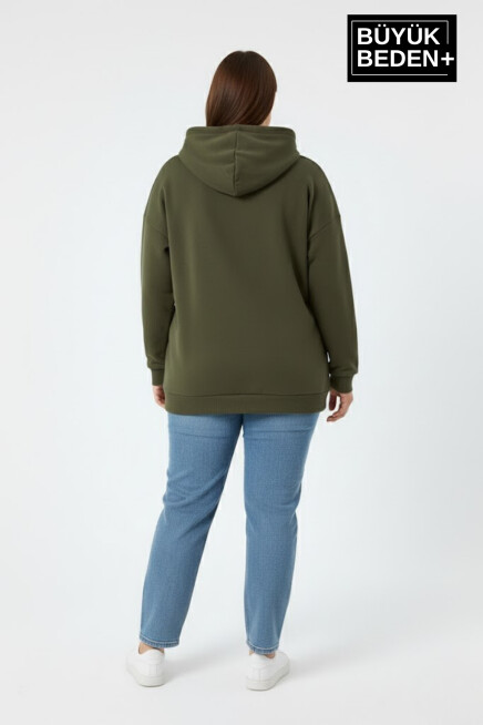 Kadın Büyük Beden Chef Baskılı Kapüşonlu Rahat Kalıp Sweatshirt SPR26BSWK966