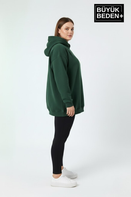 Kadın Büyük Beden İnce Kapşonlu Kollar Ve Etek Ribanalı Swatshırt SPR26BSWK957