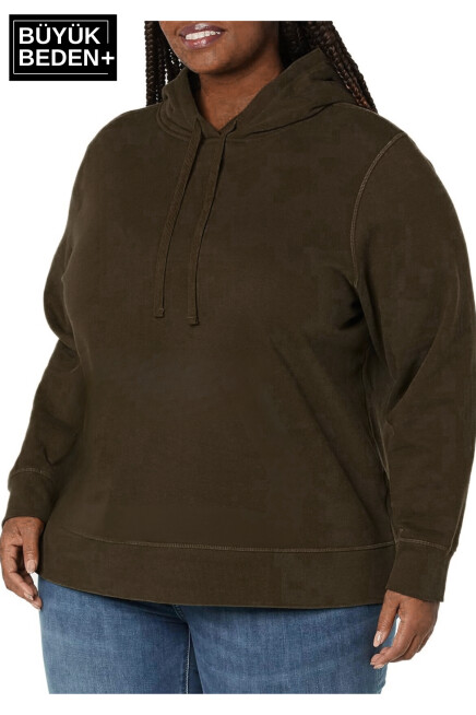 Kadın Büyük Beden Kapşonlu ince Sweatshirt SPR24BSWK57