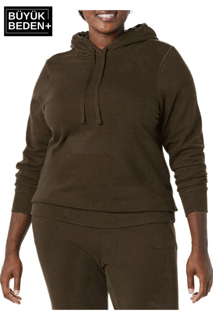 Kadın Büyük Beden Kapşonlu ince Sweatshirt SPR24BSWK57