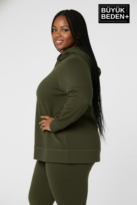 Kadın Büyük Beden Kapşonlu ince Sweatshirt SPR24BSWK57