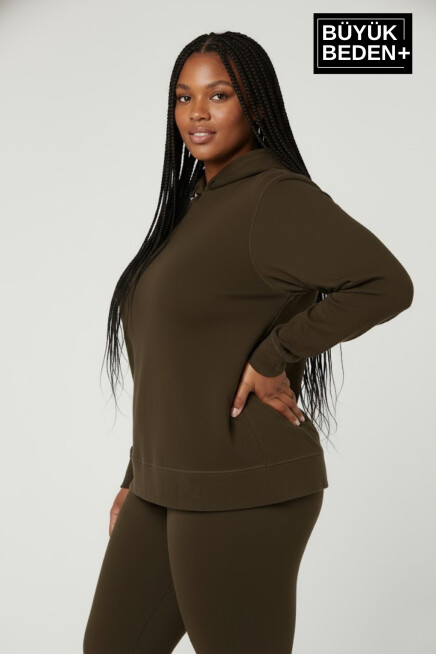 Kadın Büyük Beden Kapşonlu ince Sweatshirt SPR24BSWK57
