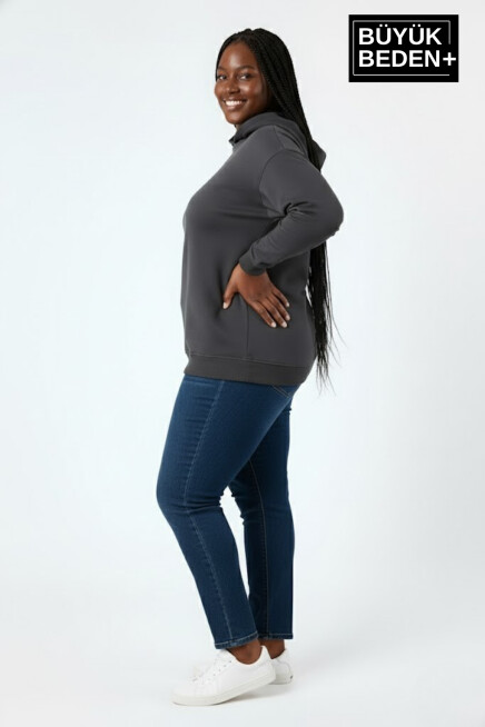 Kadın Büyük Beden Kapşonlu ince Sweatshirt SPR24BSWK57
