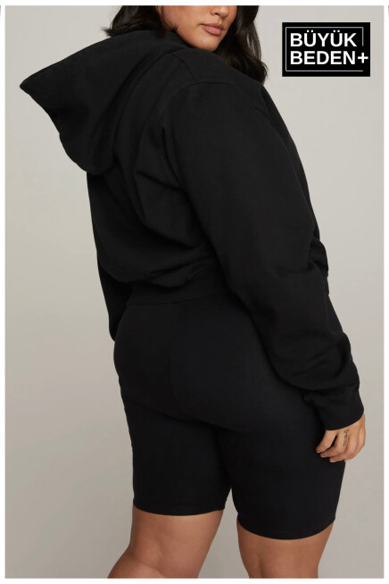 Kadın Büyük Beden Kapşonlu ince Sweatshirt SPR24BSWK57