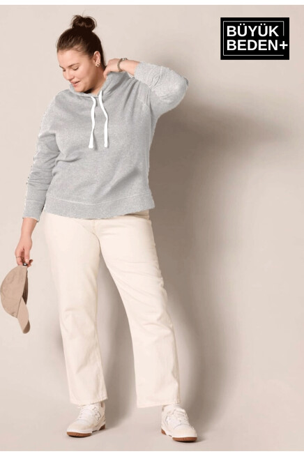 Kadın Büyük Beden Kapşonlu ince Sweatshirt SPR24BSWK57