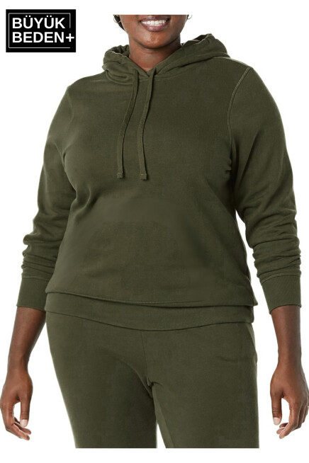 Kadın Büyük Beden Kapşonlu ince Sweatshirt SPR24BSWK57
