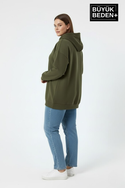 Kadın Büyük Beden Kapüşonlu El yazılı Brooklyn Baskılı Rahat Kalıp Sweatshirt SPR26BSWK958