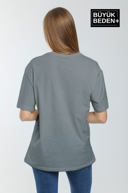 Kadın Büyük Beden New York Baskılı Bisiklet Yaka Tshırt SPR25BTSK14