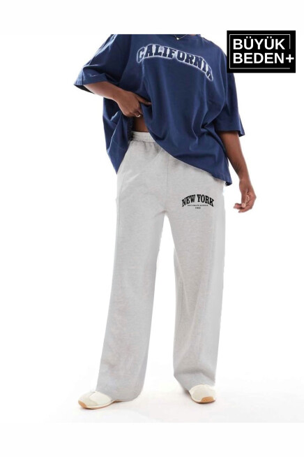 Kadın Büyük Beden New York Baskılı İnce Eşofman Altı  SPR25BEAK47