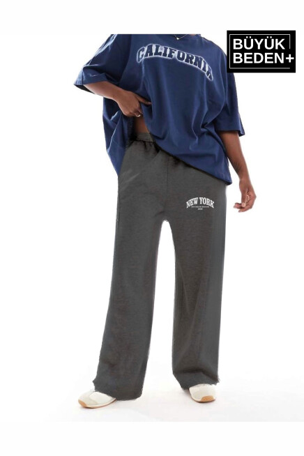 Kadın Büyük Beden New York Baskılı İnce Eşofman Altı  SPR25BEAK47