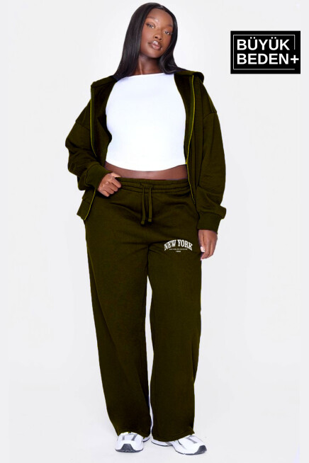 Kadın Büyük Beden New York Baskılı İnce Eşofman Altı  SPR25BEAK47