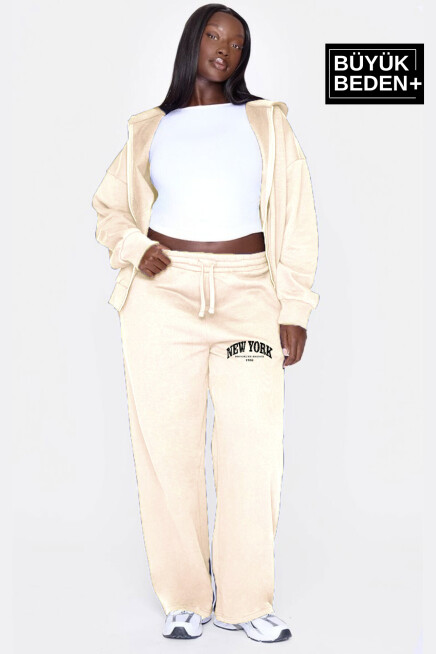 Kadın Büyük Beden New York Baskılı İnce Eşofman Altı  SPR25BEAK47