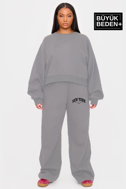 Kadın Büyük Beden New York Baskılı İnce Eşofman Altı  SPR25BEAK47