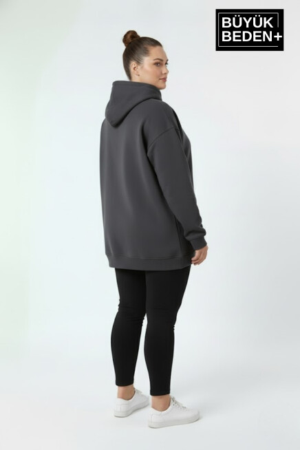 Kadın Büyük Beden New York Baskılı Kapüşonlu Sweatshirt SPR26BSWK962