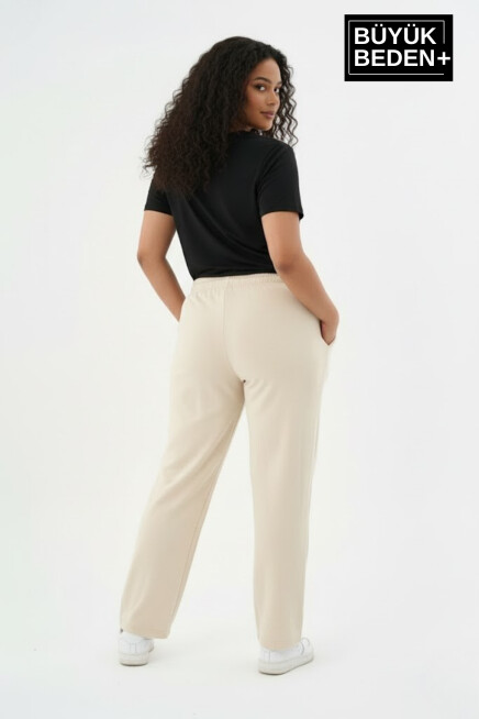 Kadın Büyük Beden New York Baskılı Rahat Kesim Paça Reçme ince Eşofman Altı SPR26EAk952-5
