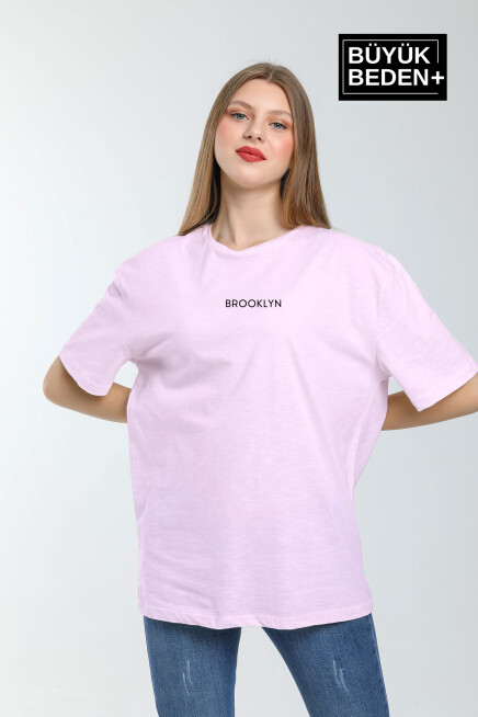 Kadın Büyük Beden Orta Brooklyn Baskılı Bisiklet Yaka Tshırt SPR25BTSK11