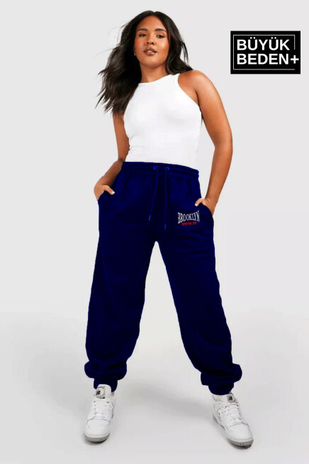 Kadın Büyük Beden Paça Lastikli Buyuk Brooklyn  Baskılı İnce Eşofman Altı  SPR24BEAK49