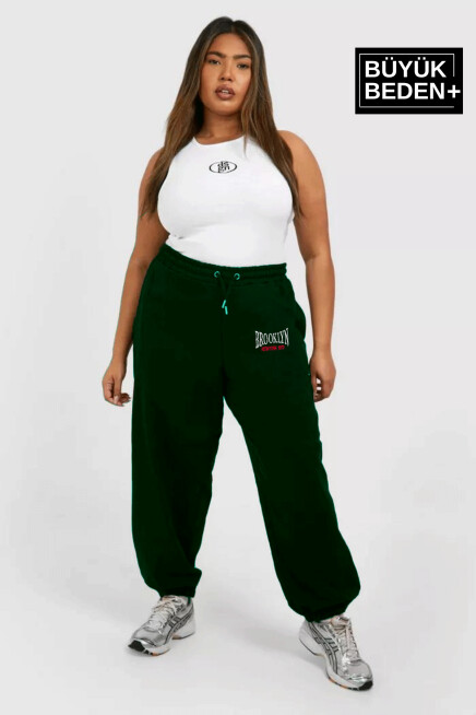 Kadın Büyük Beden Paça Lastikli Buyuk Brooklyn  Baskılı İnce Eşofman Altı  SPR24BEAK49