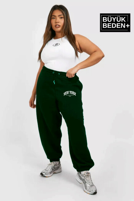 Kadın Büyük Beden Paça Lastikli New York Baskılı İnce Eşofman Altı  SPR25BEAK48