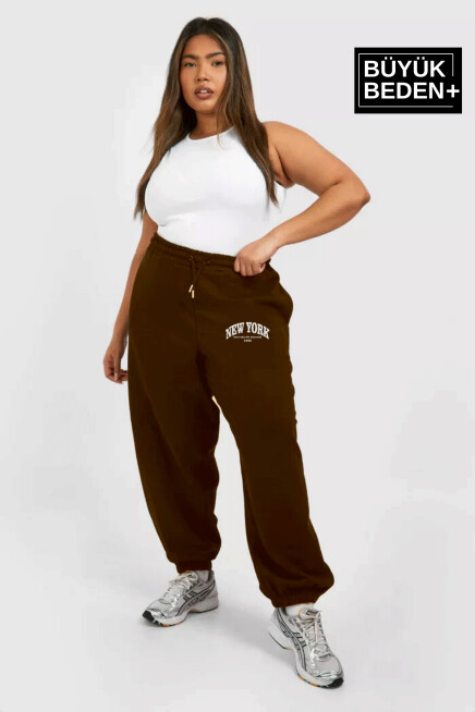 Kadın Büyük Beden Paça Lastikli New York Baskılı İnce Eşofman Altı  SPR25BEAK48