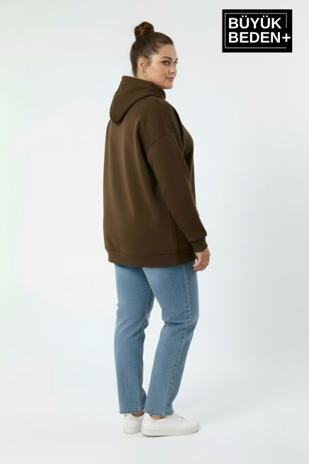 Kadın Büyük Beden Rahat Kalıp Hoodie -Unified Baskılı Kapüşonlu Sweatshirt SPR26BSWK968