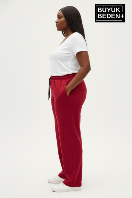 Kadın Büyük Beden Rahat Kesim Paça Reçmeli İnce Eşofman Altı SPR26EAK952