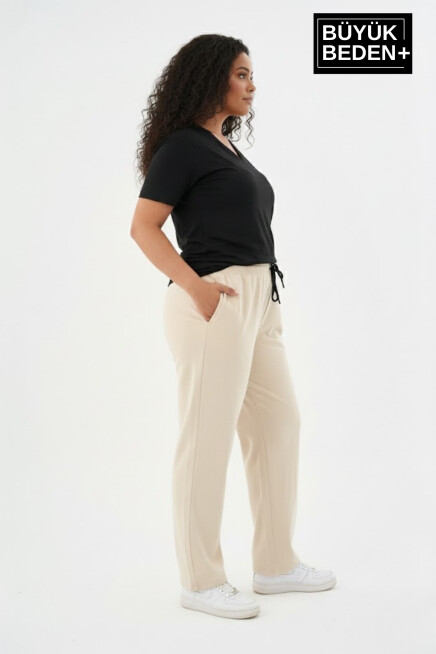 Kadın Büyük Beden Rahat Kesim Paça Reçmeli İnce Eşofman Altı SPR26EAK952